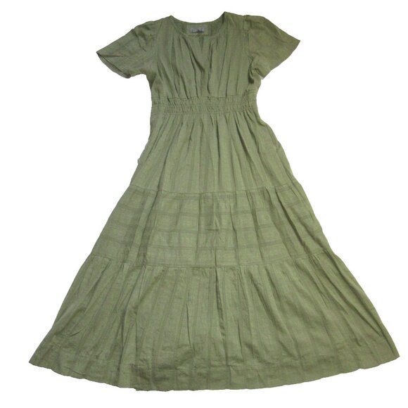 NWT Anthropologie Somerset Maxi in Moss Green Embroidered Tiered Cotton Dress L - Picture 5 of 7